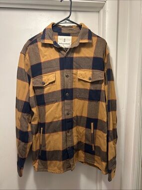 Mutual Weave Men's Yellow Navy Plaid Button-Up Jacket Heavyweight